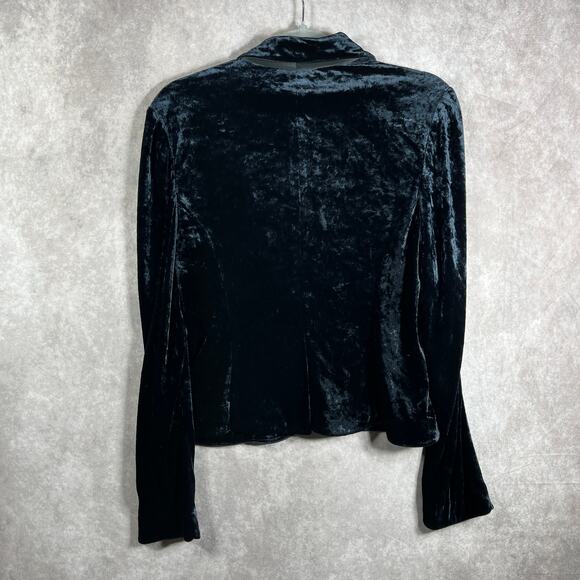 Express Blazer Jacket Womens Medium Blue Velour‎ One-Button Collared Goth Rave - Picture 4 of 8